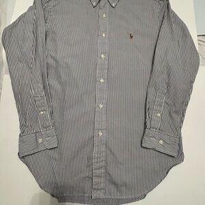 Ralph Lauren Navy and White Striped Button-Down Shirt